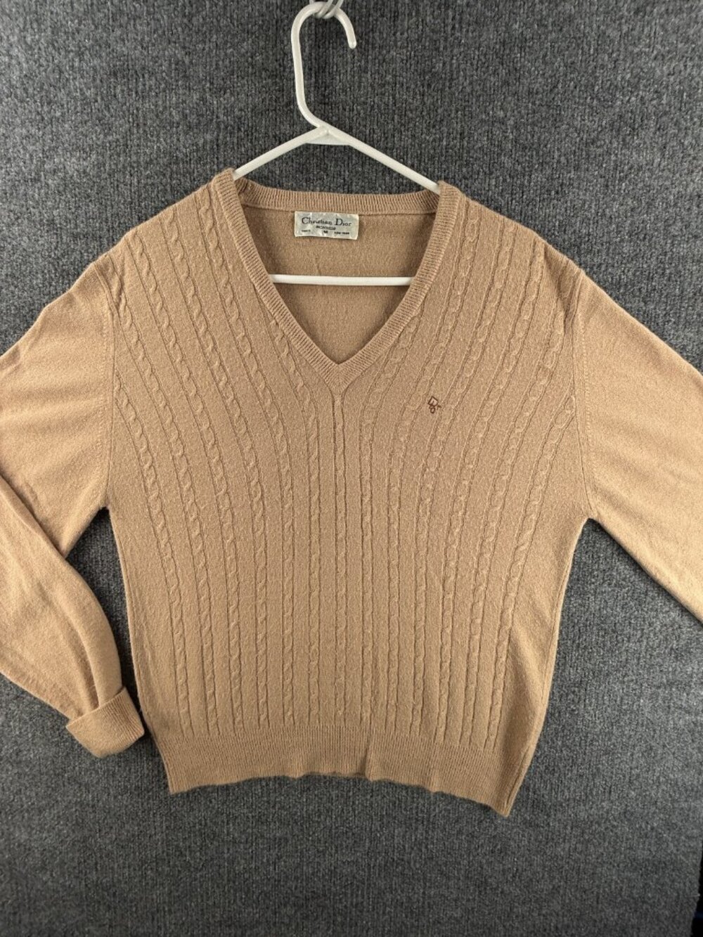 VTG Christian Dior Monsieur Cable Knit Medium Acrylic Sweater USA Pullover Logo